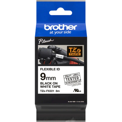 Brother TZE-FX221 laminált P-touch szalag (9mm) Black on White - 8m