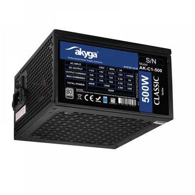 Akyga AK-C1-500 ATX Számítógép tápegység 500W P4+4 2x PCI-E 6+2 pin 4x SATA 2x