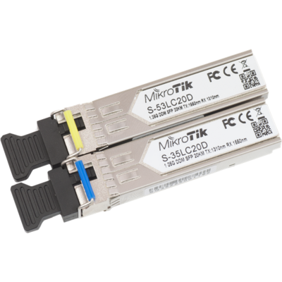 MIKROTIK SFP Module - S-3553LC20D - 1250Mbit/s, LC, 20Km, Single-mode (mono módus) 2 db/csomag