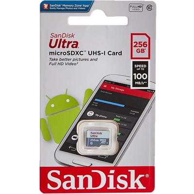 Sandisk 256GB ULTRA LITE WHITE/GRAY MICROSDXC 100MB/S CLASS 10 UHS-I