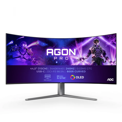 AOC 44.5" Agon Pro AG456UCZD WQHD FreeSync Premium és G-Sync USB-C 800R - OLED - 240Hz | 3 év garancia |