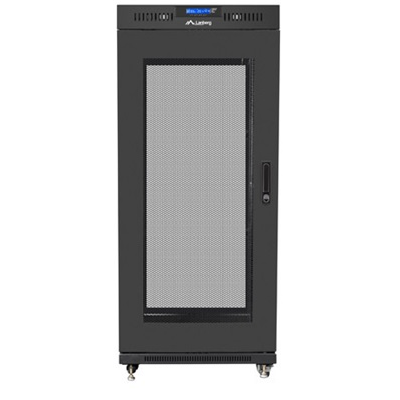 Lanberg 19" szabadon álló rack szekrény 27U/600X800 perforált ajtó, lapraszerelt, LCD kijelző, fekete V2