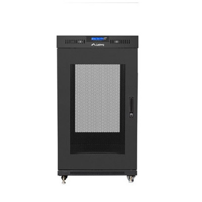 Lanberg 19" szabadon álló rack szekrény 22U/800X800 perforált ajtó, lapraszerelt, LCD kijelző, fekete V2