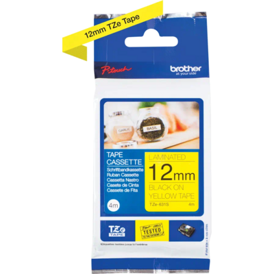 Brother TZE-631S LAMINATED TAPE 12 MM BLACK ON YELLOW