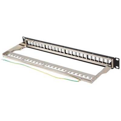 Lanberg Üres patch panel 24 port 1U 19" FTP, árnyékolt, tehermentesítővel, fekete