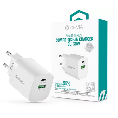 Devia ST386718 Smart GaN 30W PD USB + Type-C Hálózati töltő adapter