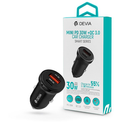 Devia ST385360 Smart Mini PD 30W+QC 3.0 USB+Type-C szivargyújtó töltő adapater