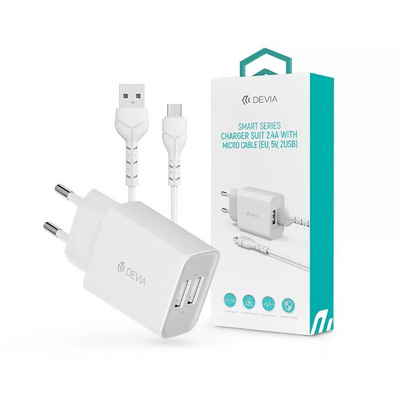 Devia ST364020 5V/2.4A Smart 2xUSB Hálózati töltő adapter + 1 m Micro USB kábel