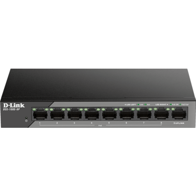 D-LINK Switch 8x100Mbps(8xPOE) + 1x100Mbps Uplink Fémházas, Surveillance, DSS-100E-9P