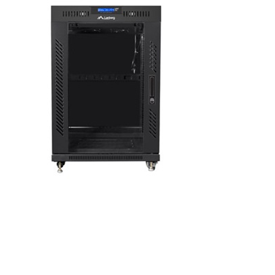 Lanberg 19" szabadon álló rack szekrény 15U/800X1000 üvegajtó, lapraszerelt, LCD kijelző, fekete V2