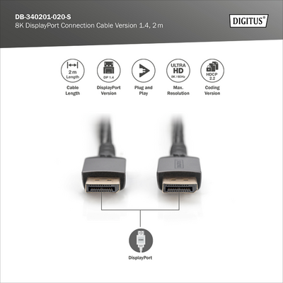 Assmann 2M PREMIUM DP1.4 CABLE DP/DP 8K/60HZ ALUMINUM HOUSING