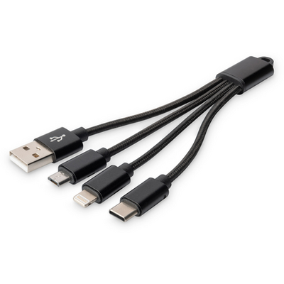 Assmann CHARGER CABLE 3-IN-1 USB A LIGHTNING+MICRO B+TYPE-C 0.15M