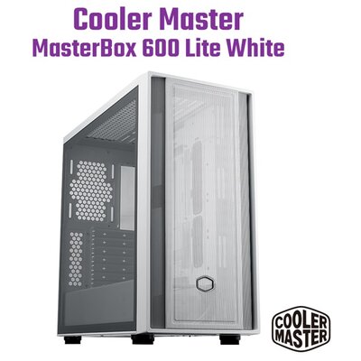 COOLER MASTER Ház ATX MasterBox 600 LITE, Tápegység nélkül, Üvegfalú, fehér