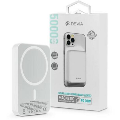 Devia ST362606 Kintone Series V2 20W Lightning + Type-C 5000 mAh MagSafe fehér power bank