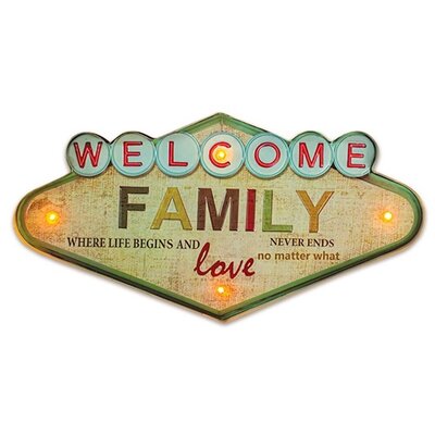 FOREVER LIGHT RETRO metál LED dekorációs lámpa WELCOME FAMILY, USB, 5V, falra akasztható