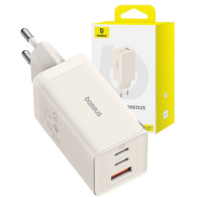 Baseus P10110812227-Z1 GaN5 65W fehér hálózati adapter 1m USB Type-C kábellel