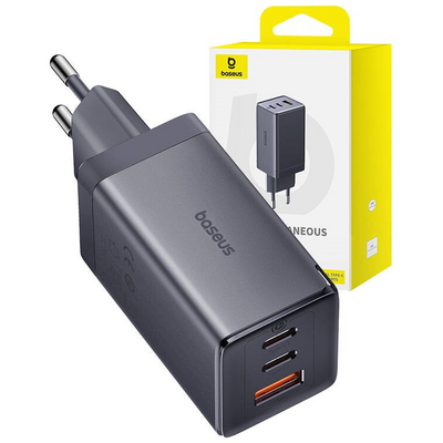 Baseus P10110812827-Z1 GaN5 65W szürke hálózati adapter 1m USB Type-C kábellel