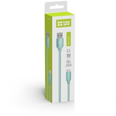 COLORWAY Kábel, USB MicroUSB 1m 2.1A mint (CW-CBUM002-MT)