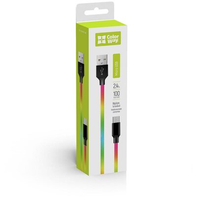 COLORWAY Kábel, USB MicroUSB (multicolor) 2.4A 1m (CW-CBUM017-MC)