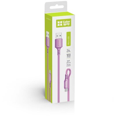 COLORWAY Kábel, USB - MicroUSB (soft silicone) 2.4A 1m lila