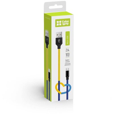 COLORWAY Kábel, USB - MicroUSB (national) 2.4A 1m blue yellow