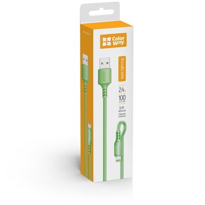 COLORWAY Kábel, USB - Apple Lightning (soft silicone) 2.4A 1m green (CW-CBUL042-GR)