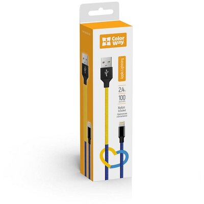 COLORWAY Kábel, USB - Apple Lightning (national) 2.4A 1m blue yellow (CW-CBUL052-BLY)