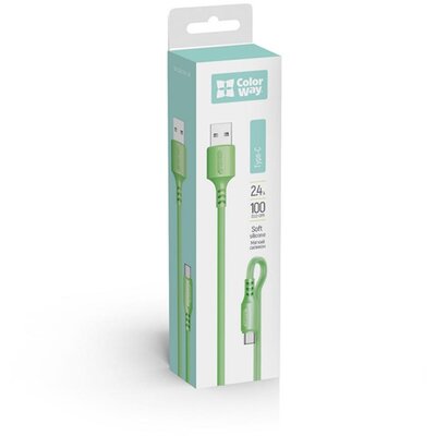 COLORWAY Kábel, USB to Type-C cable (soft silicone) 2.4A 1m green (CW-CBUC042-GR)