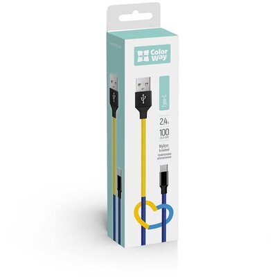 COLORWAY Kábel, USB - Type-C (national) 2.4A 1m blue yellow (CW-CBUC052-BLY)