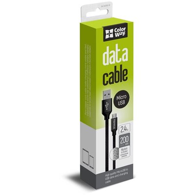 COLORWAY Kábel, Cable USB MicroUSB 2m 2.4A black (CW-CBUM009-BK)