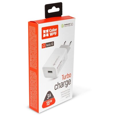 COLORWAY USB töltő adapter, 1USB Quick Charge 3.0 (18W) white (CW-CHS013Q-WT)