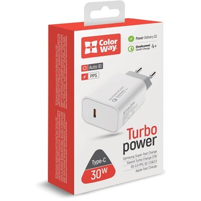 COLORWAY USB töltő adapter, Power Delivery Port PPS USB Type-C (30W) fehér (CW-CHS038PD-WT)