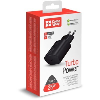 COLORWAY USB töltő adapter, Power Delivery Port PPS USB Type-C (25W) fekete (CW-CHS033PD-BK)