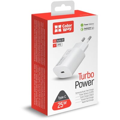 COLORWAY USB töltő adapter, Power Delivery Port PPS USB Type-C (25W) fehér (CW-CHS033PD-WT)