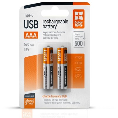 COLORWAY AAA újratölhető elem, USB-C 590 mAh 1.5B (Li-Polymer) (2pc.)