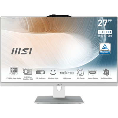 MSI Business AIO Modern AM272P 12M-842XEU, 27" FHD, i3-1215U, 8GB, 512GB M.2, INT, NoOS, White