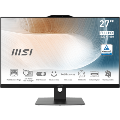 MSI Business AIO Modern AM272P 12M-841XEU, 27" FHD, i3-1215U, 8GB, 512GB M.2, INT, NoOS, Black