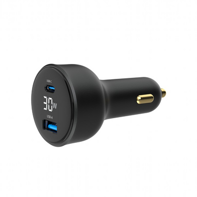 Gembird 2-Port USB Car Fast Charger Type-C PD LCD 30W Black