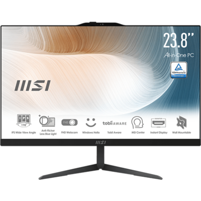 MSI Business AIO Modern AM242 12M-1214XHU, 23,8" FHD, i3-1215U, 8GB, 256GB M.2, INT, NoOS, Black