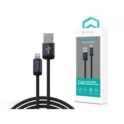 Devia ST108035 Gracious v2 12W USB/Lightning 1m -es fekete adat-és töltőkábel