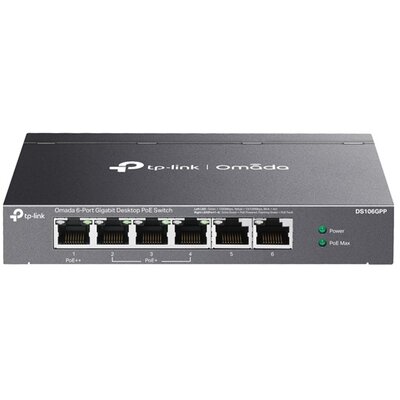 TP-LINK Switch 6x1000Mbps(3xPOE+/1xPOE++) Fémházas (Omada), DS106GPP