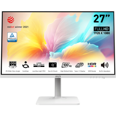 MSI Monitor Business Modern MD2712PW 27" FHD, 1920x1080, IPS, 100Hz, 1000:1 CR, 300cd/m2, 1ms, HDMI, USB-C, White