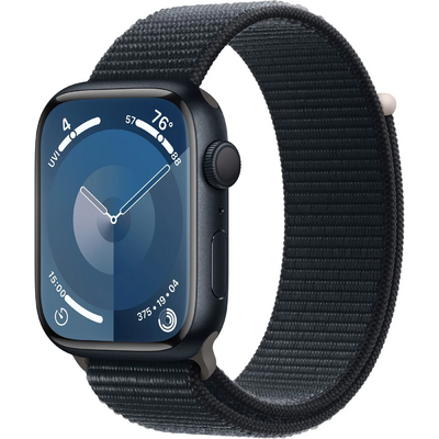 Apple Watch S9 GPS (45mm) éjfekete alumínium tok, éjfekete sport pánt okosóra