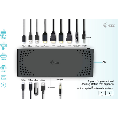 i-tec USB-A/-C TB DUAL DOCK DUAL DISPLAY DOCK PD 100W