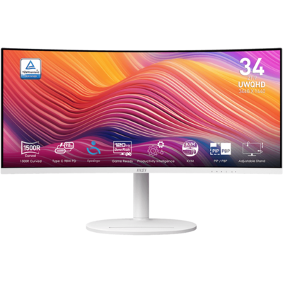 MSI Monitor Business Modern MD342CQPW Ívelt 34" QHD, 3440x1440, 100Hz VA 21:9, 3000:1 CR, 300cd/m2, 4ms, HDMI, DP, White