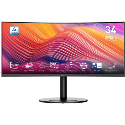 MSI Monitor Business Modern MD342CQP Ívelt 34" QHD, 3440x1440, 100Hz VA 21:9, 3000:1 CR, 300cd/m2, 4 ms, HDMI, DP, Black