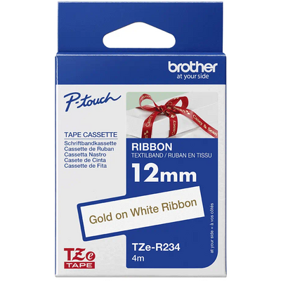 Brother TZe-R234 laminált P-touch flexibilis szövetszalag (12mm) Gold on White - 4m