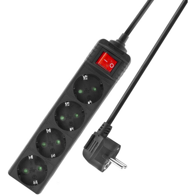 ACT Power Strip with Illuminated Switch Hálózati Elosztó Kapcsolóval 4DIN 2m Black