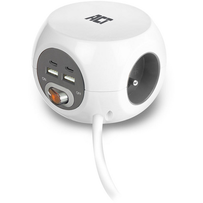 ACT Power Strip Cube E Socket Hálózati Elosztó Kapcsolóval 3DIN 1,5m White