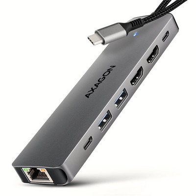 AXAGON HMC-7HX2 USB-C 5Gbps Dual 4K Display 7in1 Hub Aluminium